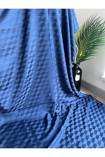 VaVscarfs Koza Pattern Cotton Jacquard Shawl Navy Blue