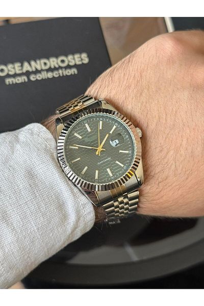 RoseandRoses Brutus New Season Men's Wrist Watch with Calendar Gold-Silver (Green Dial)