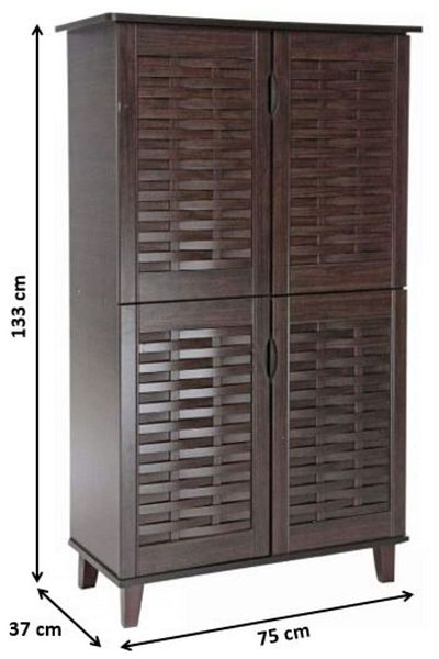 AWF AL WADI FURNITURE Vilo High Spacious Compressed Wood Large Shoes Cabinet with 4 Doors, Shoe Rack, Dark Brown
