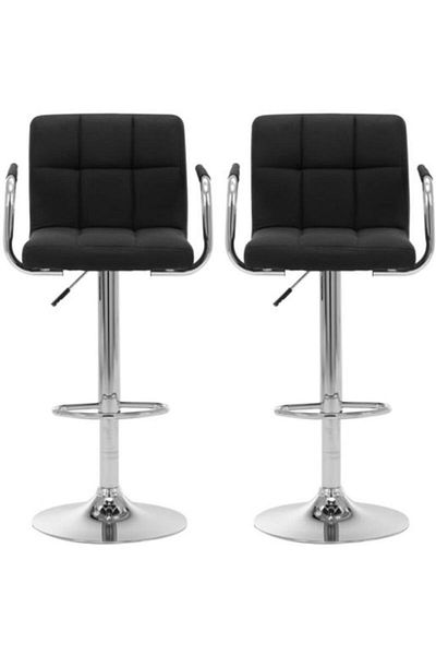 AWF AL WADI FURNITURE Livo 3 Piece Adjustable Square Mdf Wood Bar Table Set With 2 Box Style Bar Chairs With Arms, Black