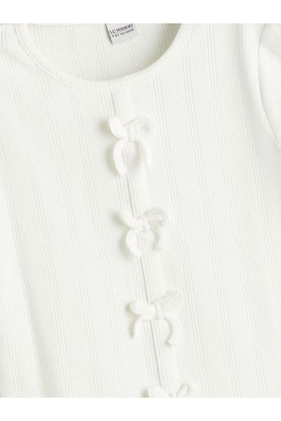 LC Waikiki Crew Neck Bow Detailed Girl's Crop T-Shirt