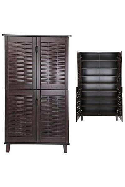 AWF AL WADI FURNITURE Vilo High Spacious Compressed Wood Large Shoes Cabinet with 4 Doors, Shoe Rack, Dark Brown