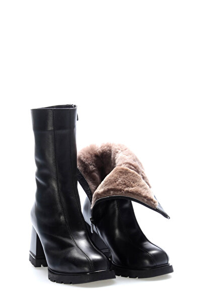 TUGERDİ Tugerdi Black Genuine Leather Fur Inside Side Zipper Thermo Sole Heel...