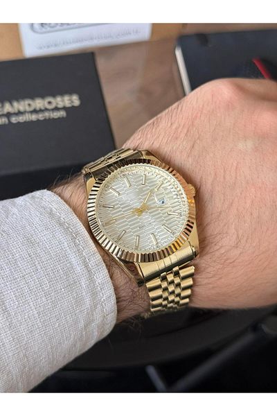 RoseandRoses Brutus New Season Men's Wristwatch Gold with Calendar (White Dial)