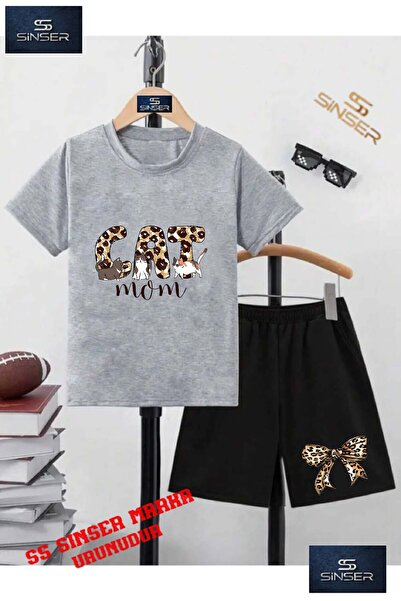 SS SİNSER Children's Unisex “Cat Cat Leopard Printed“ Custom Printed Crew Nec...