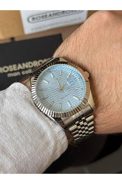 RoseandRoses Brutus New Season Men's Wrist Watch with Calendar Silver (Light Blue Dial)