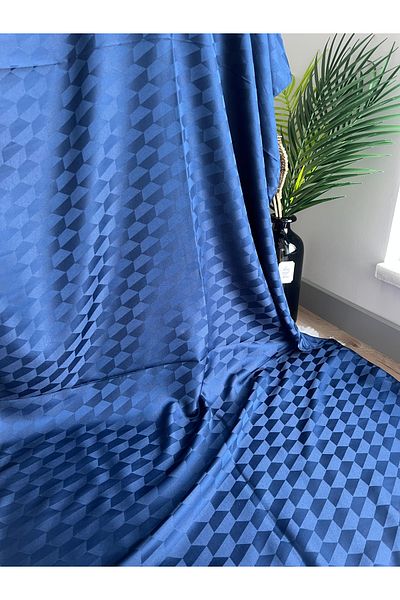 VaVscarfs Koza Pattern Cotton Jacquard Shawl Navy Blue