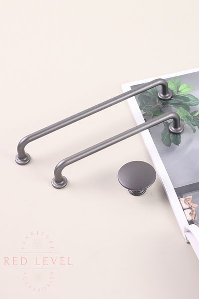 Red Level مقبض معدني فاخر حديث بأزرار من Liva Anthracite، مقبض أثاث لخزانة المطبخ