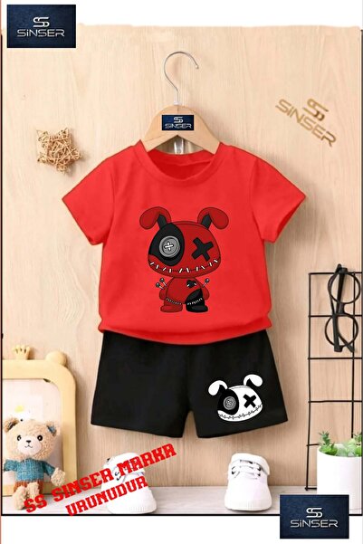 SS SİNSER Children's Unisex “Bear Patched Red Black“ Custom Printed Crew Neck...
