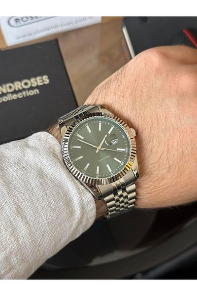 RoseandRoses Ronan New Season Men's Wristwatch with Calendar Silver (Green Dial)