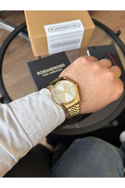 RoseandRoses Ronan New Season Men's Wristwatch Gold with Calendar (White Dial)
