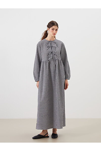 LC Waikiki Vizyon New Season Tied Collar Plaid Dress