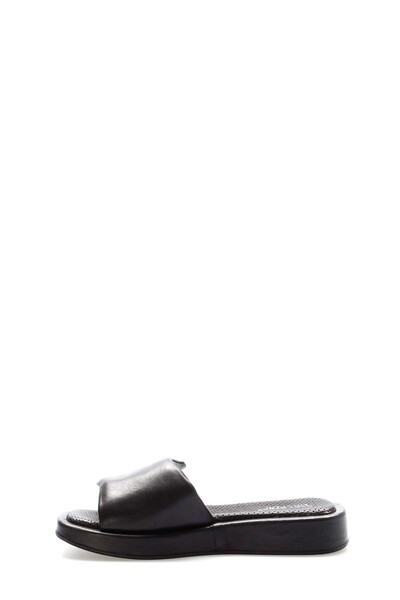 TUGERDİ Tugerdi Black Genuine Leather Light Sole Orthopedic Quality Flat Women's Slippers Tg09710261657