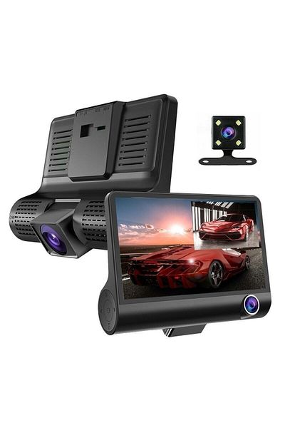 FOXMAG24 Triple dash cam, Full HD, 3 cameras (front/rear/interior), 4" display, G-sensor, 170°, black