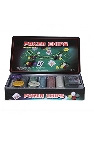 dalimag Set Poker Texas Holden negru 300 jetoane, 2 carti, covoras, 3 butoane, cutie