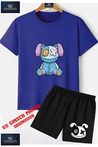 SS SİNSER Tricou cu gât rotund cu imprimeu special „BLUE PURPLE WITH BEAR PAT...