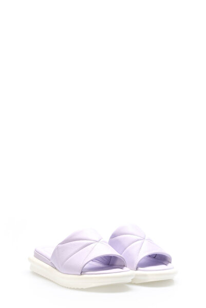 TUGERDİ Γυναικείες παντόφλες Tugerdi Lilac Γνήσιο Δερμάτινο Thermo White Sole Ποιοτικές Επίπεδες Γυναικείες Παντόφλες TG092272611511014