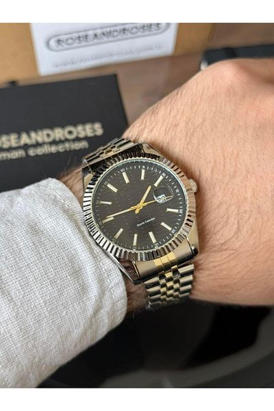 RoseandRoses Brutus New Season Men's Wrist Watch with Calendar Gold-Silver (Black Dial)