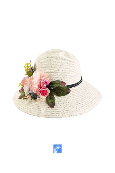 Kardelen Butik Denizli Straw Hat with Flower Detail