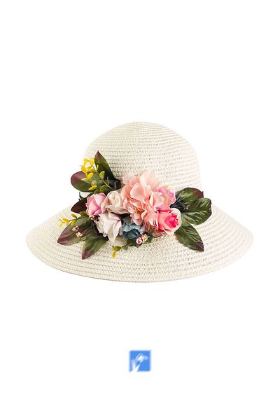 Kardelen Butik Denizli Straw Hat with Flower Detail