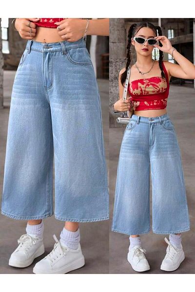 KOTOLOG Unisex Vintage πλενόμενο ρετρό φόρμα φαρδύ Jean Capri Bermuda