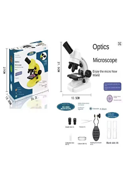 elektrogalaksi Telefon tutuculu 1600X 2 Led ışıklı 12'li örnek HEDİYELİ Mikroskop Seti Alana +2000X25 Dürbün HEDİYE