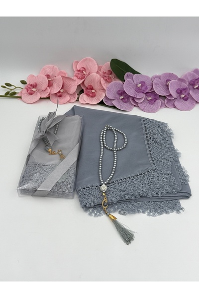 Uğurlu Hac Long Lather Prayer Head Cover Pearl Tasbih Set