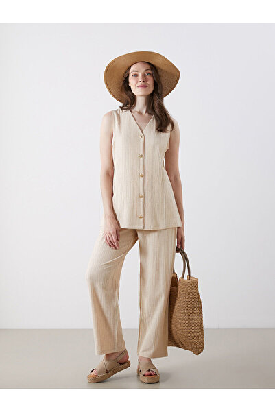 LC Waikiki Özmarka New Season Elastic Waist Linen Blend Women's Trousers