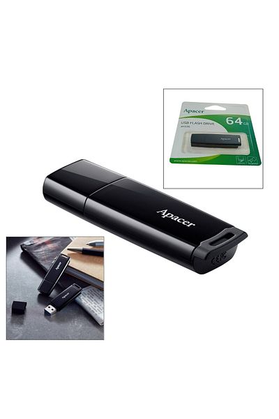 Apacer Stick de memorie USB 2.0 de 64 GB, AH336 cu capac, negru