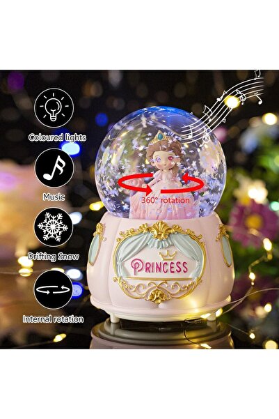 hediyesahibi Tatlı Prenses Püskürtmeli Işıklı Müzikli Kar Küresi