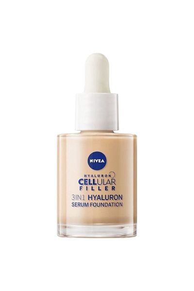 NIVEA Hyaluron Cellular Filler Foundation, Anti-Aging Effect, 12h Hydration, 30ml, Medium
