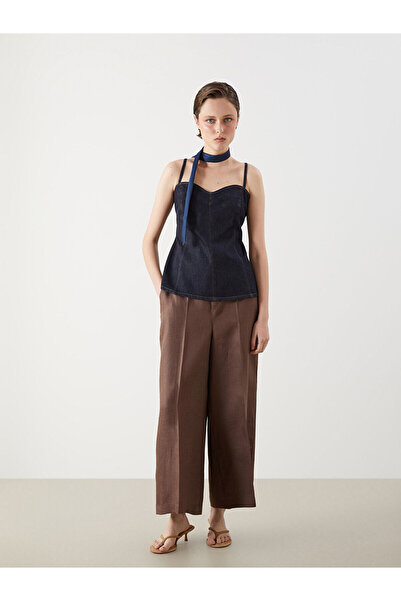 LC Waikiki Nevavm Women's 100% Linen Trousers with Elastic Waist