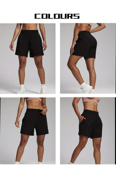LOSSİA Γυναικείο μαύρο σορτς μεγάλου μεγέθους, φαρδύ αθλητικό παντελόνι, άνετ...