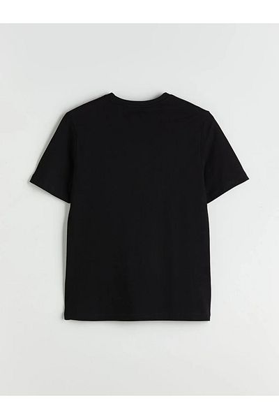 LC Waikiki Southblue Black Crew Neck Printed Combed Cotton Men's T-Shirt