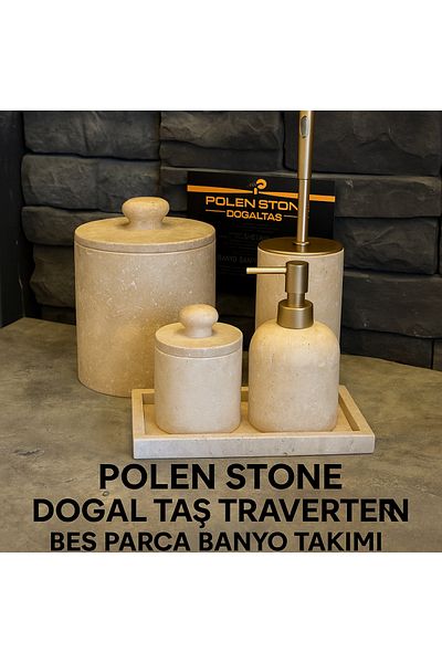 Polen Stone طقم حمام من الحجر الطبيعي الترافرتين 5 قطع