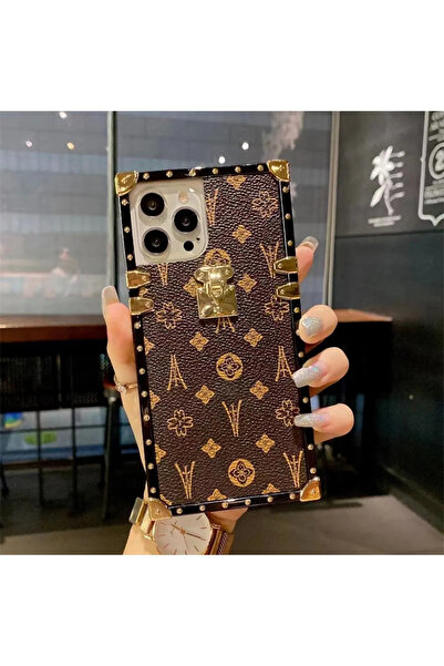 Newon İphone 12/12 Pro Lüks Suni Deri Kasalı Gold Kaplama Çerçeveli Telefon K...