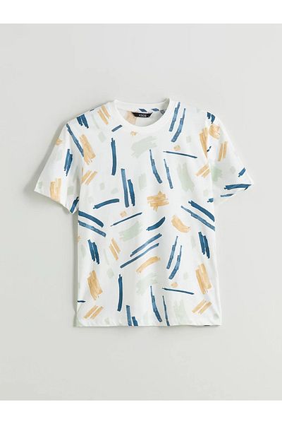 LC Waikiki Tricou pentru bărbați din bumbac pieptănat cu imprimeu XSIDE Ecru