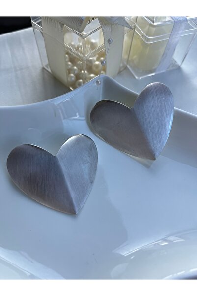 Metal Matte Silver Color Heart Design Modern Earrings