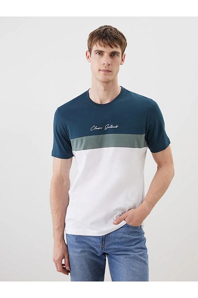 LC Waikiki Lcwaikiki Classic Petrol Crew Neck Short Sleeve Color Block Men's T-Shirt