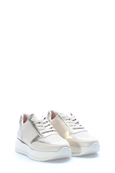 TUGERDİ Tugerdi Beige Gold Genuine Leather Lace-Up Thermo Sole Women's Casual...