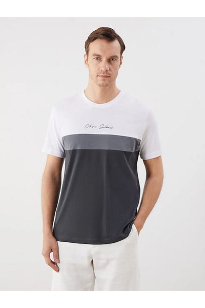 LC Waikiki Lcwaikiki Classic Anthracite Crew Neck Short Sleeve Color Block Men's T-Shirt