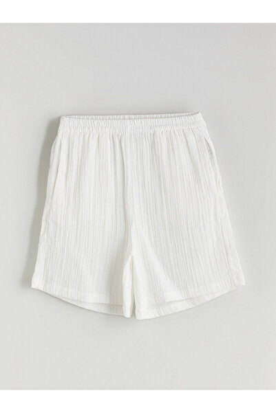 LC Waikiki Damen-Shorts aus strukturiertem Musselin mit elastischem Bund