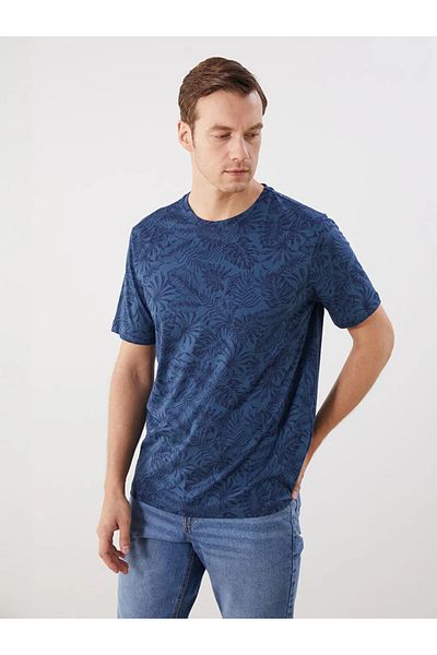 LC Waikiki Lcwaikiki Classic Indigo Crew Neck Printed Combed Cotton Men's T-Shirt