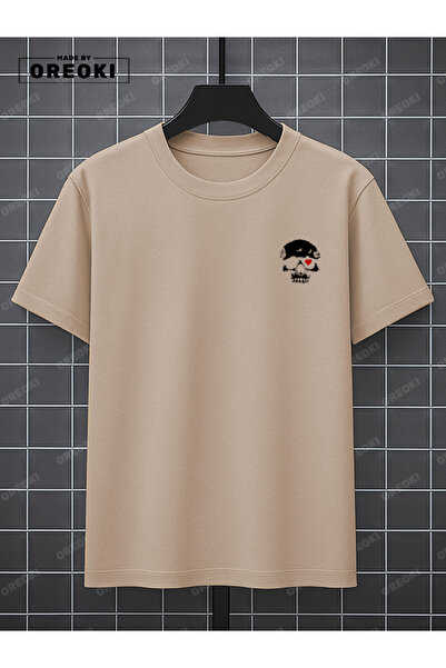 EFFRENATU Love to Death Printed Cotton Unisex Beige T-Shirt-Black Shorts Set