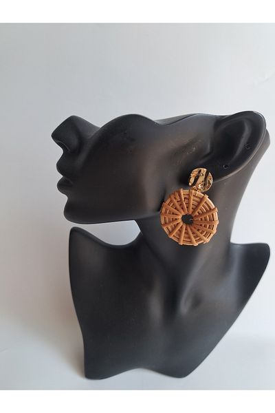 BHR AKSESUAR Round Straw Woven Earrings