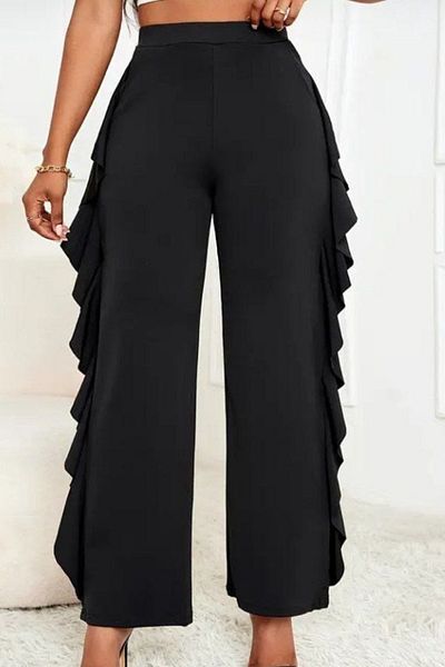 ESSFASIHON Women's High Waist Flared Side Pockets Trousers+