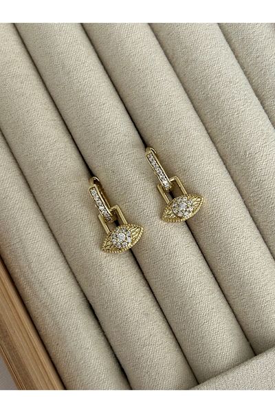 ringbox Gold Eye Dangle Stone Hoop Earrings