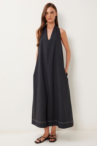 Lovelyİstanbul Backless Midi Woven Dress Black Lwf0035