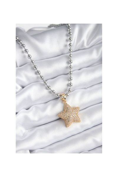 Finesa Jewelry Steel, Topcuk Chain Model, Zircon Stone Star Necklace