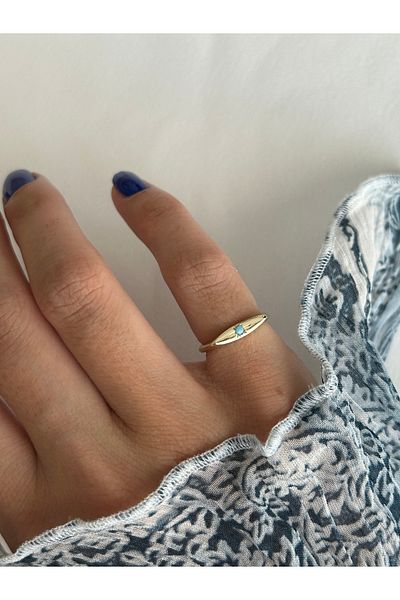 ringbox Gold Turquoise Stone Thin North Star Little Finger Ring